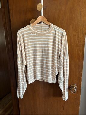 aerie Beige & White Striped Long-Sleeve Tee